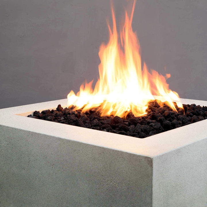 36" Square Rustic Gravity Concrete (GFRC) Fire Pit - Propane Gas Hardline - 110V Electronic Ignition System - White by Starfire Designs
