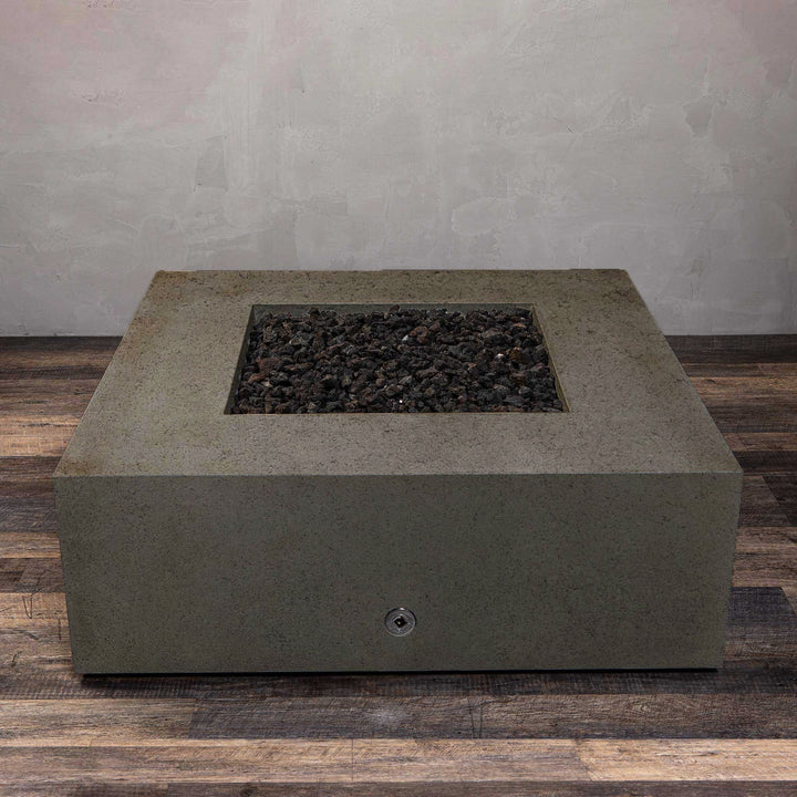 45" Square Rustic Gravity Concrete (GFRC) Fire Pit - Propane Gas Hardline - 110V Electronic Ignition System - Brown by Starfire Designs
