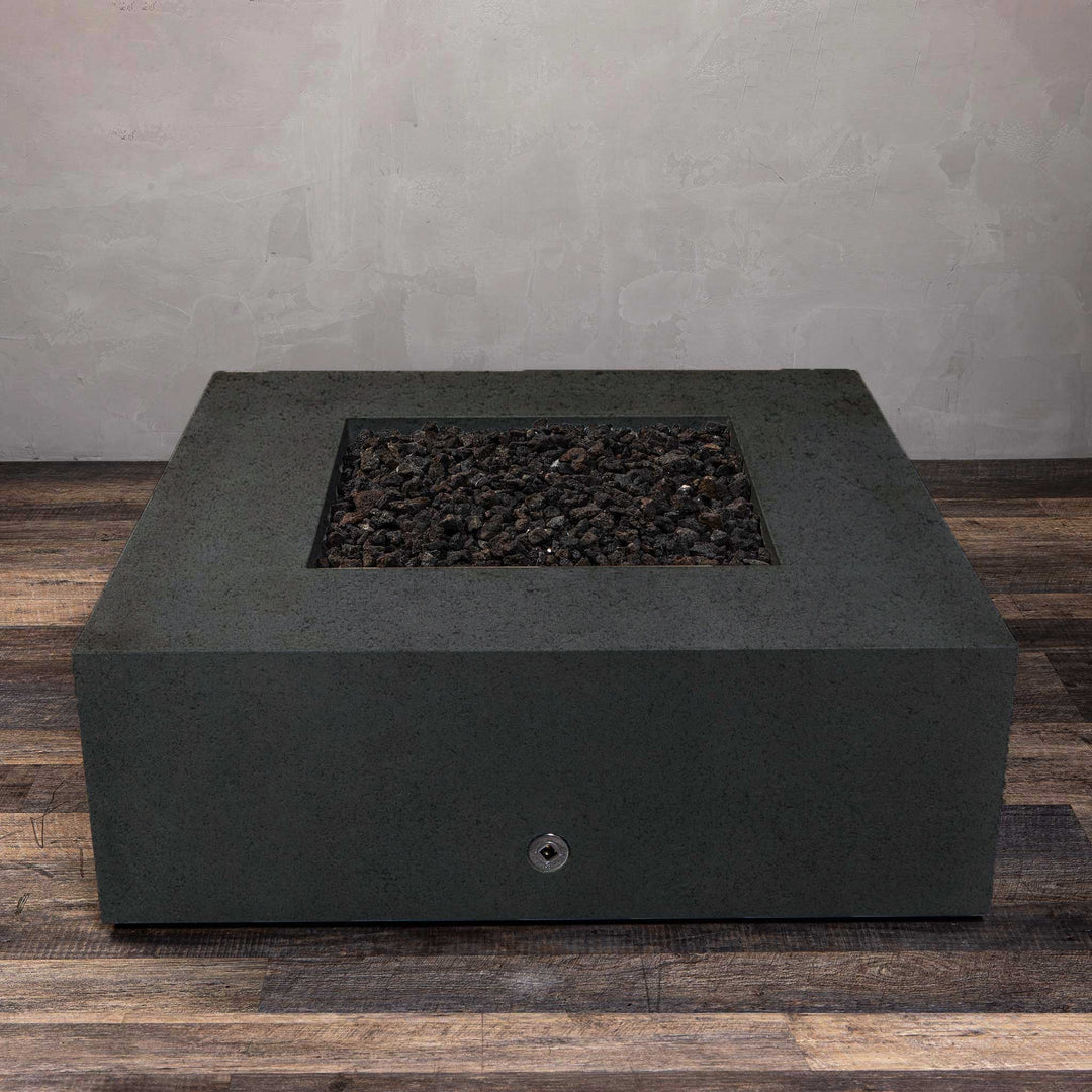 45" Square Rustic Gravity Concrete (GFRC) Fire Pit - Propane Gas Hardline - 110V Electronic Ignition System - Graphite by Starfire Designs
