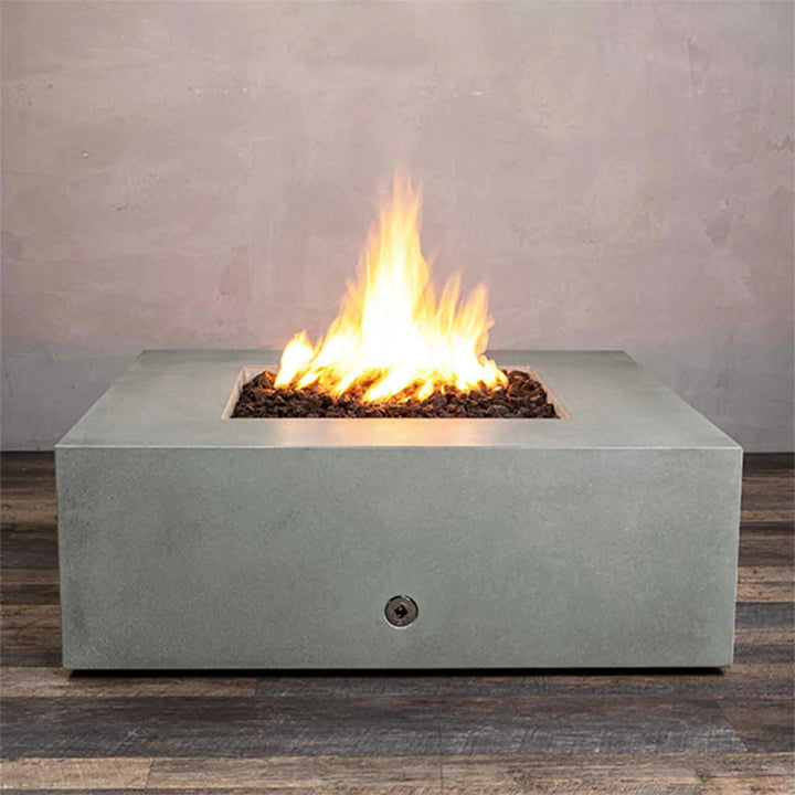 45" Square Rustic Gravity Concrete (GFRC) Fire Pit - Natural Gas - 110V CSA Hi/Lo Electronic Ignition System w/Bluetooth & Handheld Remote - Natural Gray by Starfire Designs