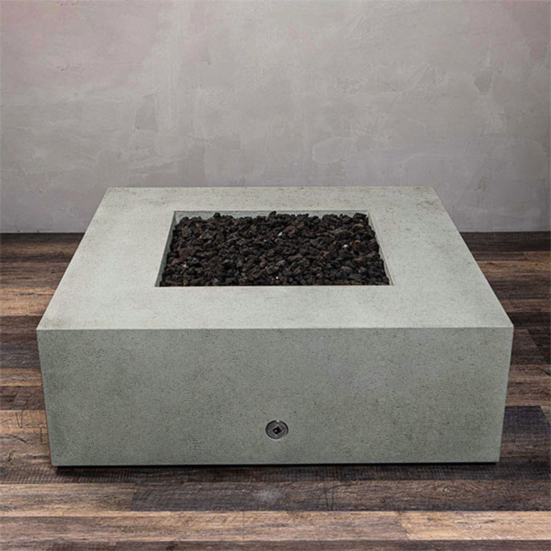 45" Square Rustic Gravity Concrete (GFRC) Fire Pit - Propane Gas Hardline - 110V Electronic Ignition System - Natural Gray by Starfire Designs
