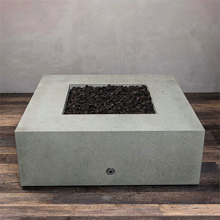 45" Square Rustic Gravity Concrete (GFRC) Fire Pit - Propane Gas Hardline - 110V Electronic Ignition System - Natural Gray by Starfire Designs
