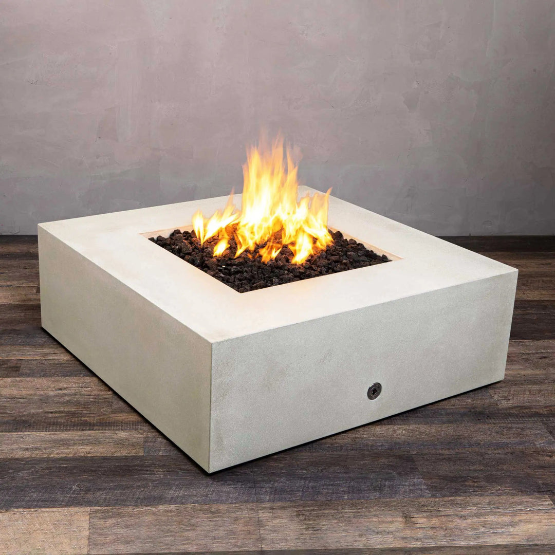 45" Square Rustic Gravity Concrete (GFRC) Fire Pit - Propane Gas Hardline - 110V CSA On/Off Electronic Ignition System - White by Starfire Designs