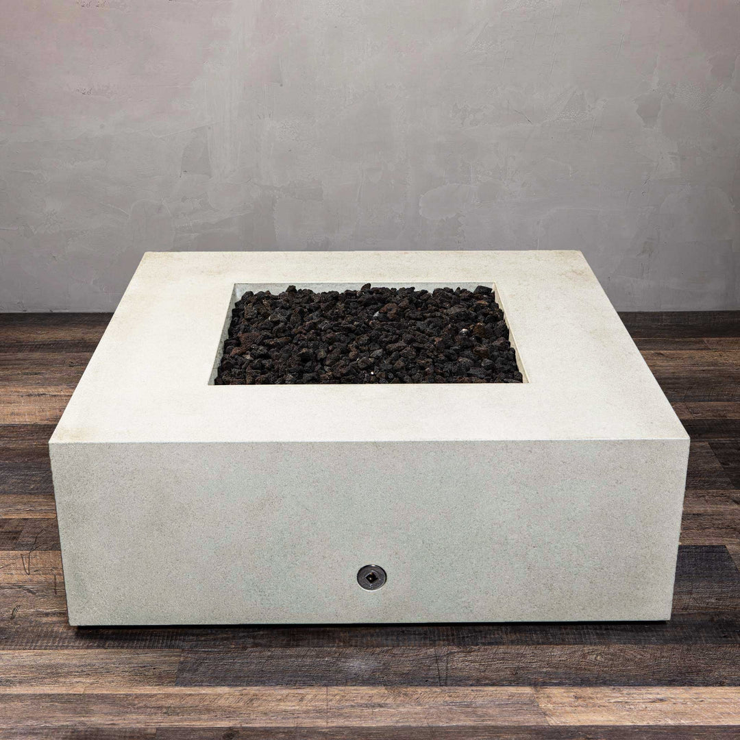 45" Square Rustic Gravity Concrete (GFRC) Fire Pit - Propane Gas Hardline - 110V Electronic Ignition System - White by Starfire Designs
