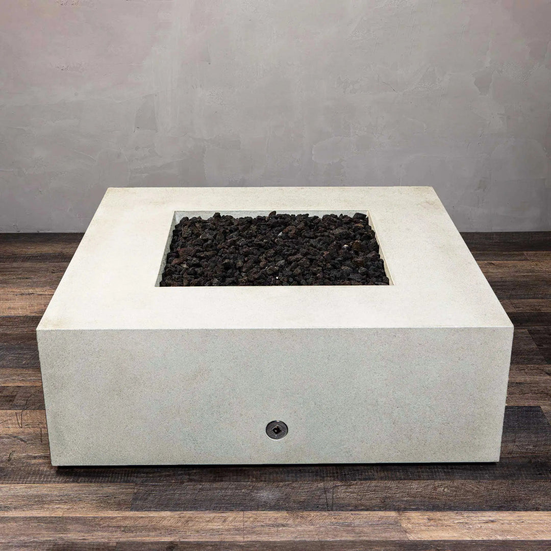 45" Square Rustic Gravity Concrete (GFRC) Fire Pit - Natural Gas - 110V CSA On/Off Electronic Ignition System - White by Starfire Designs
