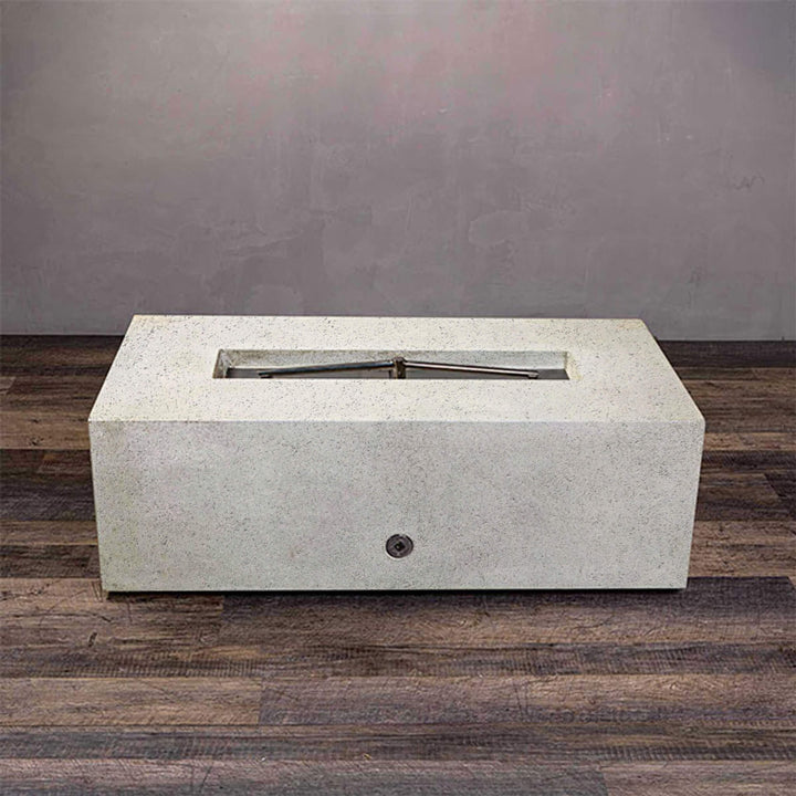 48" x 32" Rectangle Rustic Gravity Concrete (GFRC) Fire Pit - Propane Gas Hardline - 110V Electronic Ignition System - White by Starfire Designs
