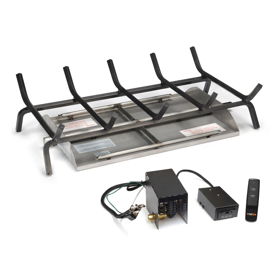36" Vented G45 See-Thru Stainless Steel Fireplace Burner "02" Series Non-Standing Pilot with On/Off Remote by Real Fyre
