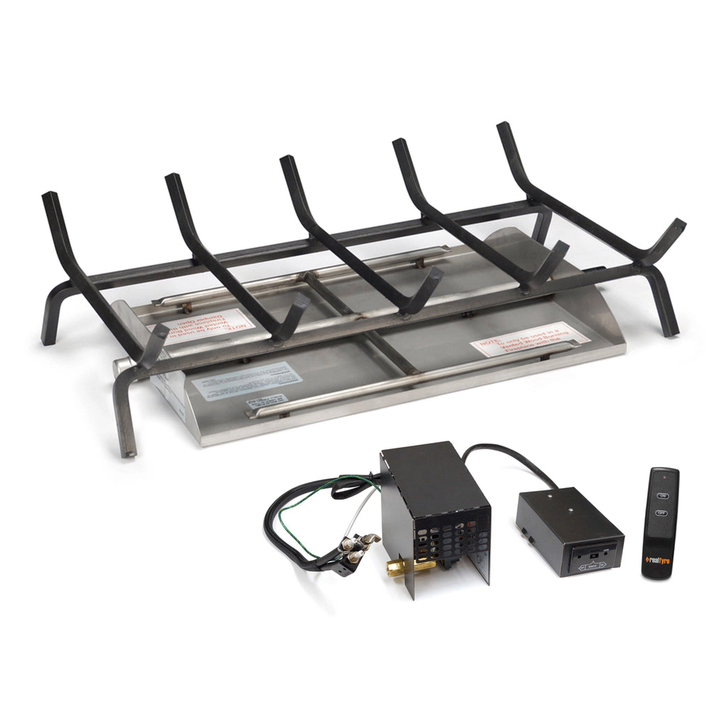 16/19" Vented G45 Stainless Steel Fireplace Burner "02" Series Non-Standing Pilot with On/Off Remote by Real Fyre --