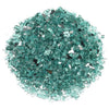Pile of American Fire Products 1/4-inch Azuria reflective fire glass—featuring crystal-clear aqua tones and mirror-like shards that add brilliant sparkle and cool elegance to fire pits and fireplaces.
