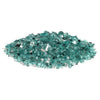 Pile of American Fire Products 1/4-inch Azuria reflective fire glass showcasing sparkling aqua blue tones and mirrored edges, perfect for enhancing modern fire features.
