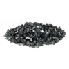 A sleek pile of 1/4” black reflective fire glass from American Fire Products showcases its glossy, mirror-like finish—perfect for adding bold contrast and modern elegance to any gas fire pit or fireplace design.