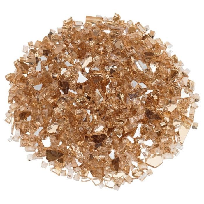 American Fire Products 1/4-inch champagne reflective fire glass—featuring soft golden tones and high-shine mirror accents that bring a luxurious, luminous warmth to both modern and classic fire features.