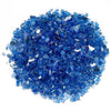 American Fire Products 1/4-inch cobalt reflective fire glass—featuring rich sapphire blue tones and brilliant mirrored surfaces that add bold color and radiant sparkle to fire pits and fireplaces.