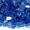 Close-up view of American Fire Products 1/4" Cobalt Reflective Fire Glass featuring rich sapphire blue tones with mirrored accents—ideal for adding brilliance and contemporary flair to gas fire pits and fireplaces.