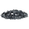 A shimmering pile of 1/4" Gray Reflective Fire Glass by American Fire Products, featuring angular crushed glass with a mirrored finish—perfect for enhancing the glow and modern appeal of gas fire pits and fireplaces.