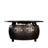 Front view of the Golden Flame Bel Air 48” Oval Cast Aluminum Natural Gas Fire Table showcasing its sturdy base and intricate bronze weave design. Perfect for elevating outdoor living spaces with warmth and ambiance.