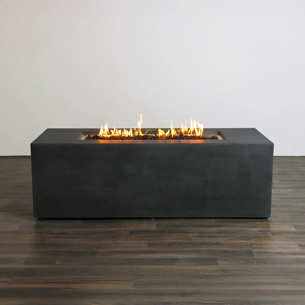 72" x 28" Rectangle Beton Concrete (GFRC) Gas Fire Pit with Hidden Propane Tank by Starfire Designs