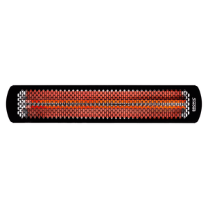 Full front-facing image of the Bromic Tungsten Electric Smart-Heat Heater in Black, displaying the heater’s long radiant element and elegant slimline design ideal for modern patios, restaurants, and outdoor entertainment spaces.
