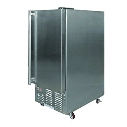 Cal Flame outdoor ice maker in stainless steel, ideal for outdoor kitchens and patio bars, providing a convenient solution for ice production in entertaining spaces
