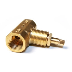 Close-up of a brass key valve part by Blueflame, designed for controlling gas flow in fire pit installations