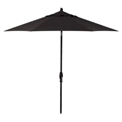 Black outdoor patio umbrella with a sleek design, featuring a sturdy pole and wide canopy for shade