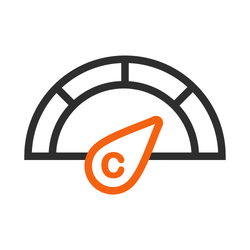 Icon of a gauge with a marker, representing a credit score, performance rating, or financial health.