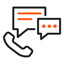 Icon showing a phone receiver and speech bubbles, representing customer service, communication, or support services.