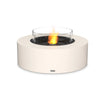 EcoSmart Fire Ark 40 in bone finish featuring a black burner with a protective glass wind guard. This round fire pit offers a modern and sophisticated aesthetic, perfect for outdoor fire pit setups. The high-quality concrete construction ensures durability, while the ethanol burner provides a smokeless and clean-burning flame. Ideal for backyard fire pits, luxury outdoor spaces, and modern fire pit designs.