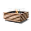 The EcoSmart Fire Base 30 Teak fire pit showcases a premium slatted teakwood body with an ethanol stainless steel burner and a protective tempered glass wind guard. The sleek design combines modern fire pit aesthetics with high functionality, making it a stunning outdoor fire table for contemporary patios. Its eco-friendly ethanol burner provides clean, smoke-free flames, perfect for social gatherings.
