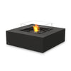  EcoSmart Fire Base 40 in graphite finish featuring an ethanol black burner, set within a square contemporary fire pit design. The smooth, dark concrete body is filled with black fire media, enhancing the modern aesthetic. Ideal for outdoor patios, gardens, and luxury commercial spaces.