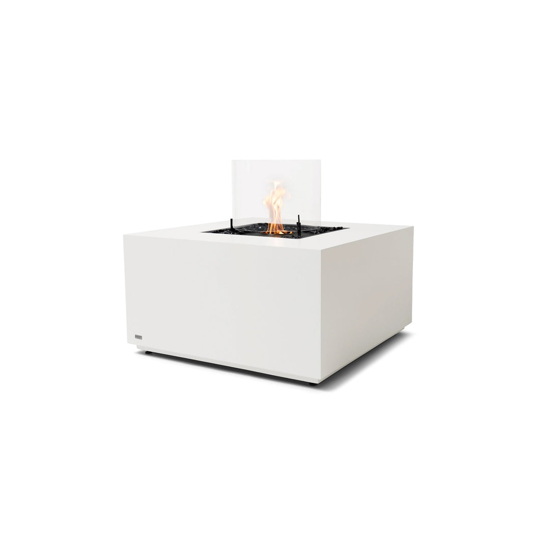The EcoSmart Fire Chaser 38 Bone with a black burner and wind guard showcases a durable bone-finished concrete design, making it a luxury outdoor fire feature. This modern gas fire pit is perfect for backyard entertaining, commercial lounges, and patio settings.