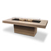 The EcoSmart Fire Gin 90 Dining Height Teak outdoor fire table offers an elegant teak wood design with a premium stainless steel burner. Its sleek rectangular structure provides ample surface space, making it ideal for outdoor dining spaces. The long gas fire pit delivers a warm, inviting ambiance, making it a perfect addition to luxury fire pits for patios.
