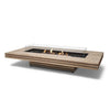The EcoSmart Fire Gin 90 Low Teak outdoor fire pit table features a sleek teak wood slatted design with a black burner and wind guard, providing a modern aesthetic for patios and outdoor living spaces. Designed for durability, this rectangular gas fire pit offers both natural gas and propane compatibility, making it a versatile addition to any outdoor entertainment area.