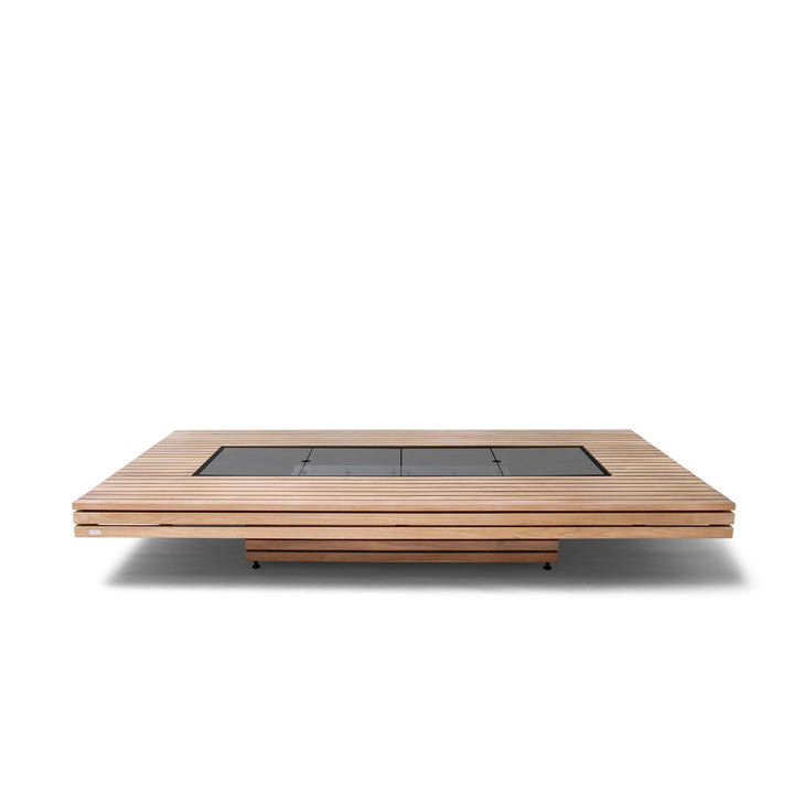 A close-up of the EcoSmart Fire L65 Glass Cover Plate, designed for high-end fire pit tables. Its precision-cut glass ensures a perfect fit, while the weather-resistant material provides long-lasting protection for outdoor fire pits.