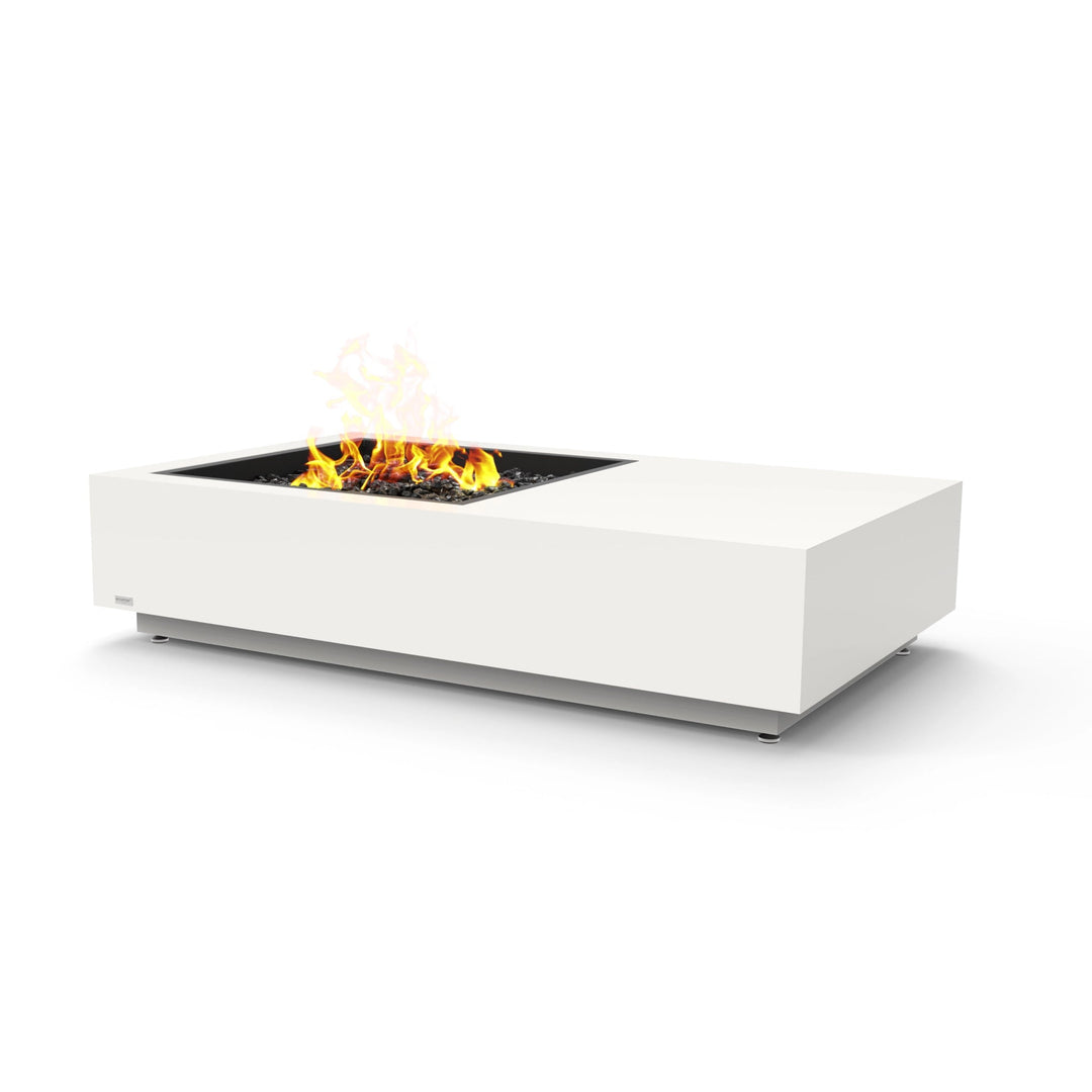 EcoSmart Fire Manhattan 50 Bone rectangular propane fire pit, featuring a durable, minimalist design. This stylish outdoor fire table is crafted for both residential and commercial use, offering a luxurious ambiance with efficient heat output.