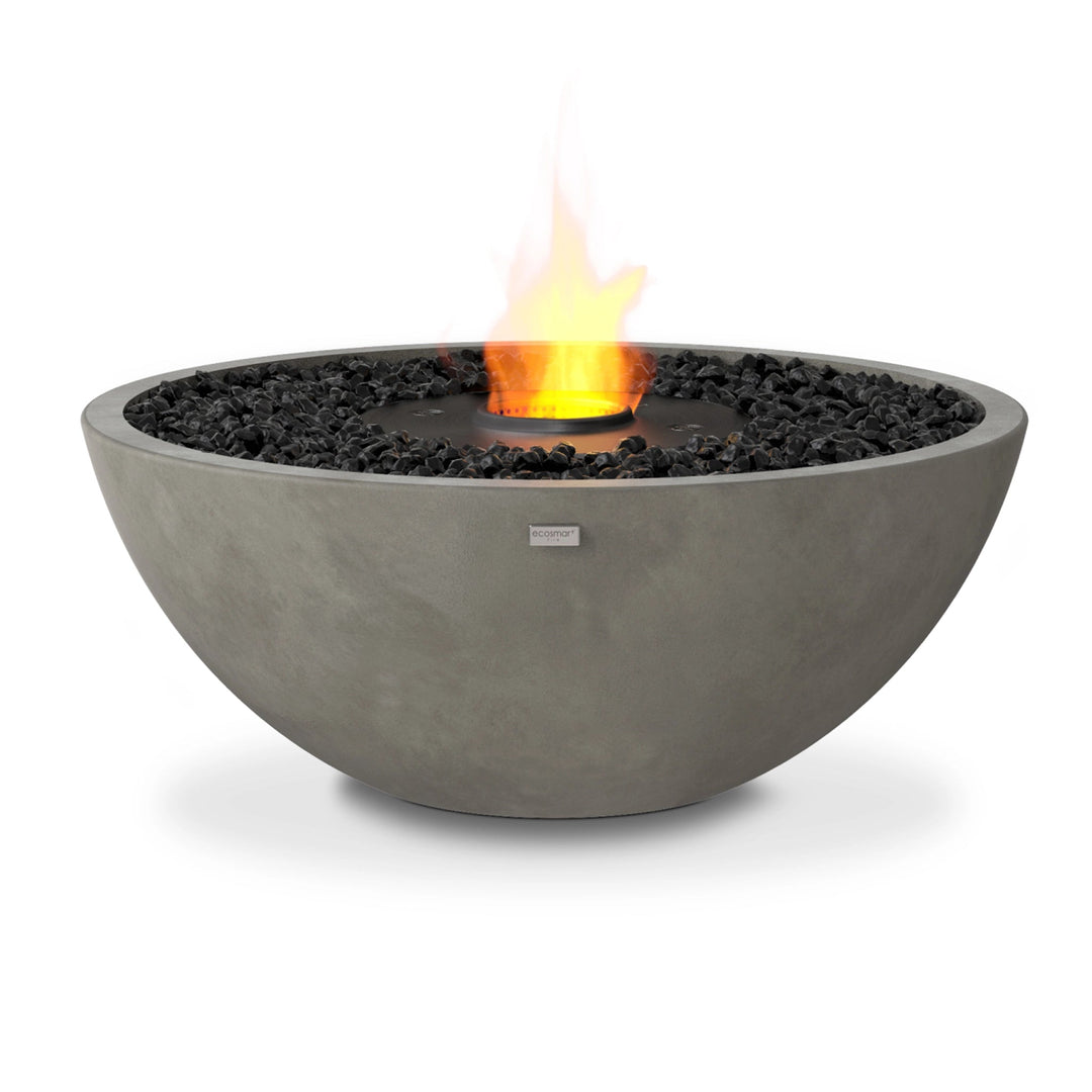 The EcoSmart Fire Mix 850 Natural Fire Pit features a warm, earthy-toned concrete bowl with a black burner, delivering a bold and refined fire display. This natural gas fire pit alternative provides a smokeless flame, perfect for luxury backyard designs and commercial outdoor spaces.