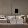 The EcoSmart Fire Sidecar 24 enhances the contemporary feel of this living room, featuring a sleek white fire pit with a clear glass wind guard. The stylish fire element adds warmth to the space, perfect for relaxing with family and friends. Its clean, square shape fits perfectly within a chic, modern home, adding both style and comfort to your dÃ©cor.