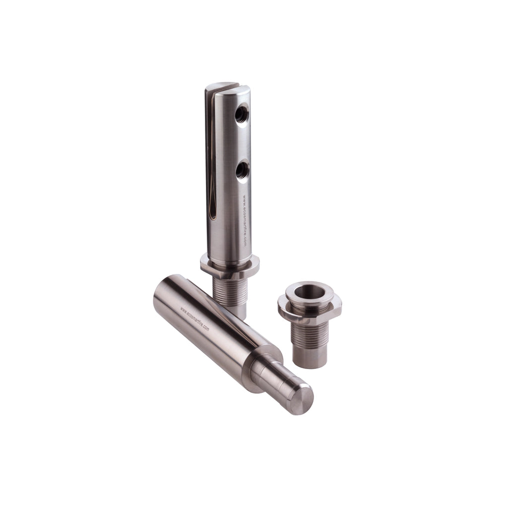 A set of EcoSmart Fire Twin Feet Fixings made of industrial-strength stainless steel, designed for securely mounting glass wind guards or fire screens. These durable fasteners ensure stability and safety for modern fire pit installations, perfect for both indoor and outdoor fire feature setups.