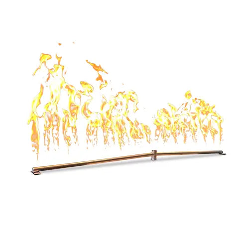 A fire pit burner is fully ignited by itself on a white background
