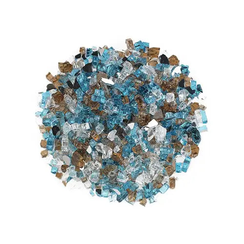 larger and smaller pieces of fire glass in quarter and half inch pieces in a pile on a white background