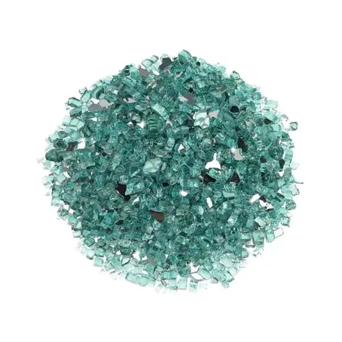 Smaller pieces of fire glass in quarter inch pieces in a pile on a white background