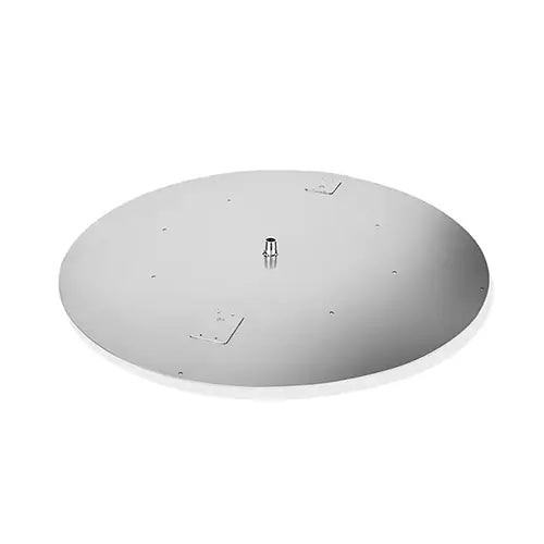 A round stainless steel fire pit drop-in pan designed ot hold fire pit filler is on display by itself on a white background