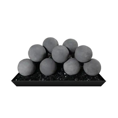 a pile of gray fire balls are ready to be placed in a fireplace on a white background