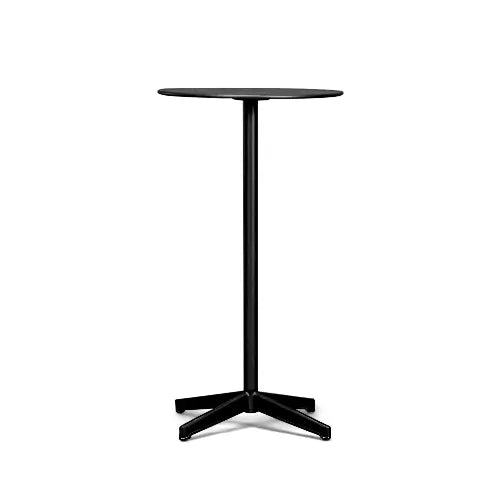 A stylish black modern bistro table is ready to be used on a white background