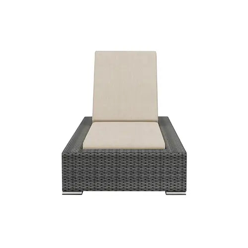 A modern styled Harmonia Living wicker chaise lounger profile is placed on a white background
