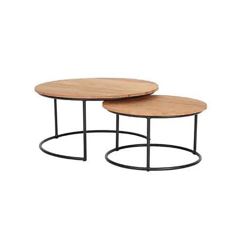 A modern styled Harmonia Living wooden top interlocking side table for the outdoor patio profile is placed on a white background