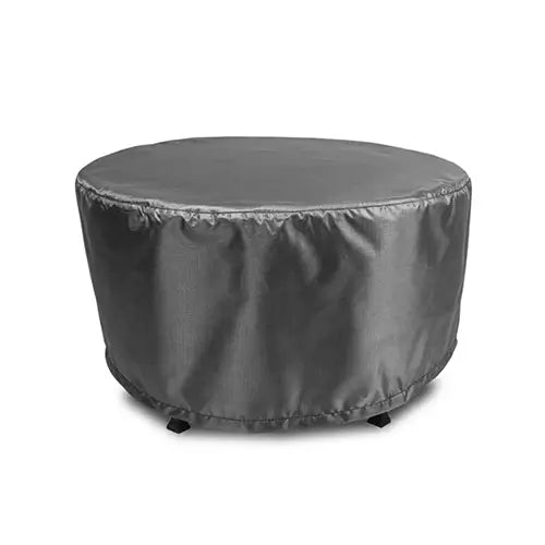 a gray vinyl patio table cover is on display on a white background