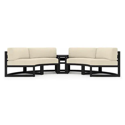 A modern styled Harmonia Livingsectional patio seating set profile is placed on a white background