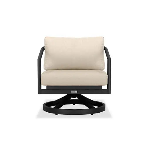 A modern styled Harmonia Living rocking deep seated chair profile is placed on a white background