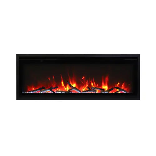 an electric fireplace ignited beauifully and ready to be inserted into a prime location